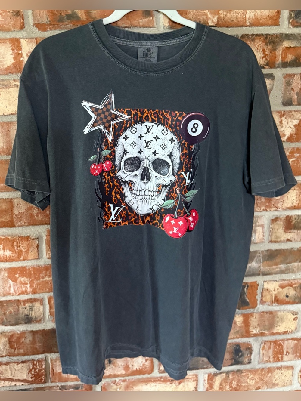 Comfort Colors Pepper Graphic Skull Tee with Red Cherry Accents